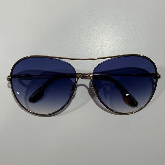 NWT [Victoria Beckham] Gold Oversized Aviator Sunglasses Gold/Teal with Case - Picture 2 of 9